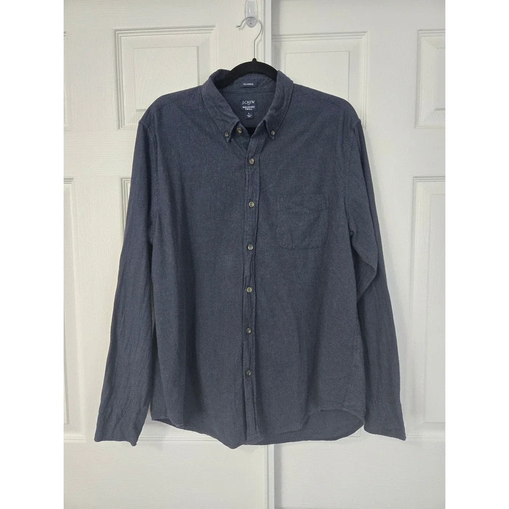 J.Crew Mens Brushed Twill Button Down Shirt Navy Blue Classic Fit AP635 Size L
